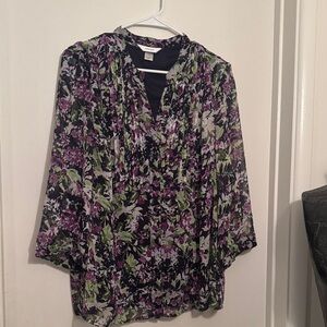 CJ Banks Floral Blouse - Black, Purple, Green